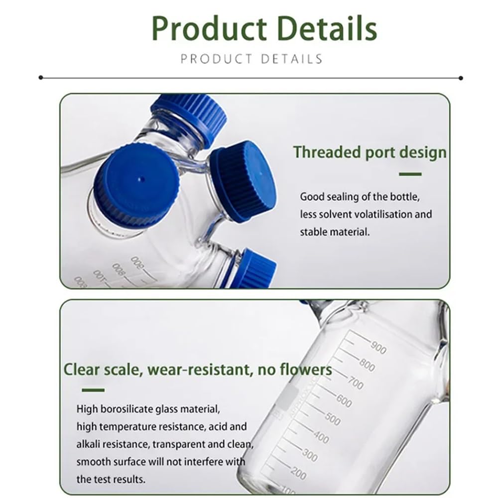 250 ml – 2000 ml, brązowe zakrętki, buteleczki z dwiema / trzema / czterema szyjami do fazy mobilnej, laboratorium (Four-necked 250 ml)