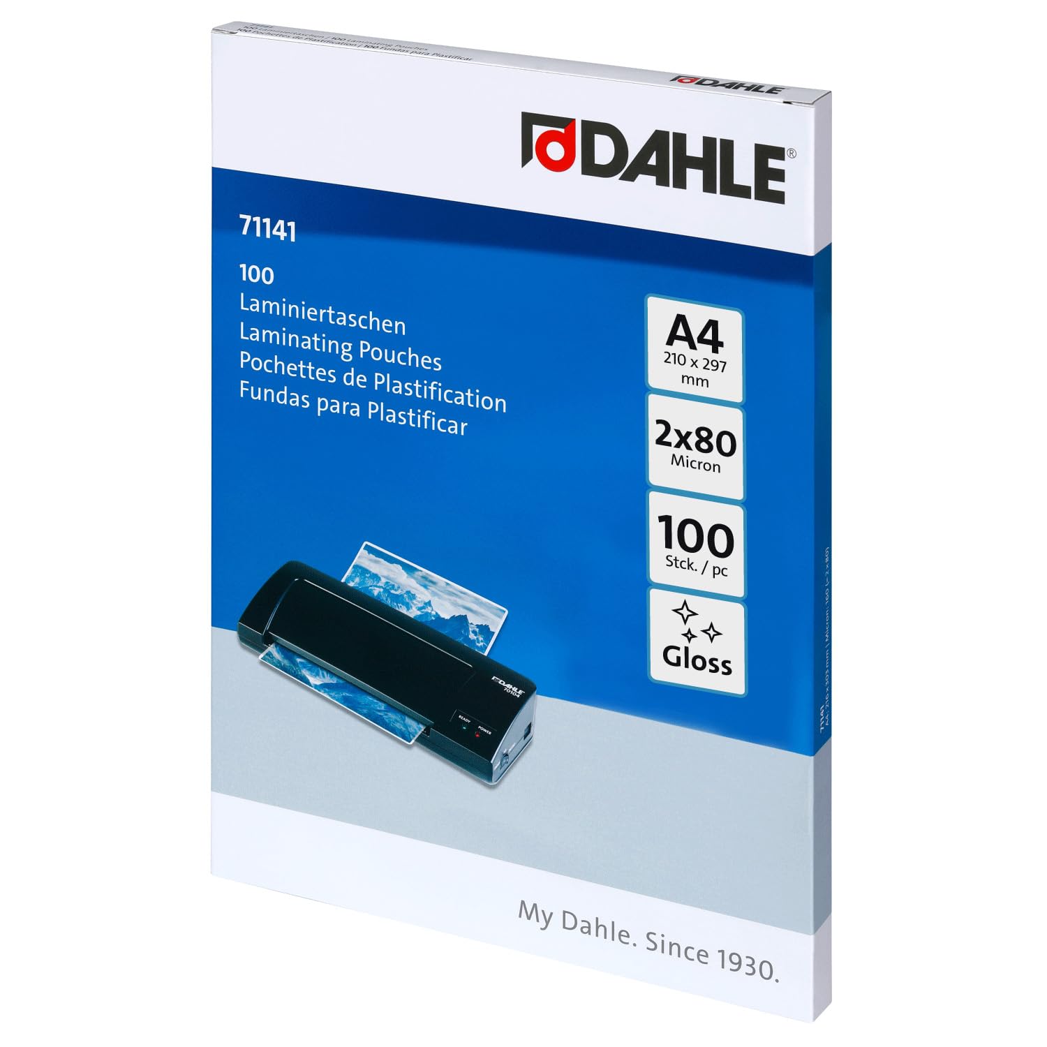 Dahle Laminierfolien A4, 160 Micron (2x80) - 100 Stück - Hochwertiger Schutz für wichtige Unterlagen und Fotos, Glänzend