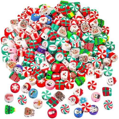 200 Pcs Christmas Polymer Clay Beads Mixed Heishi Spacer Beads Supplies for Women DIY Bracelet Earring Necklace Jewelry Making