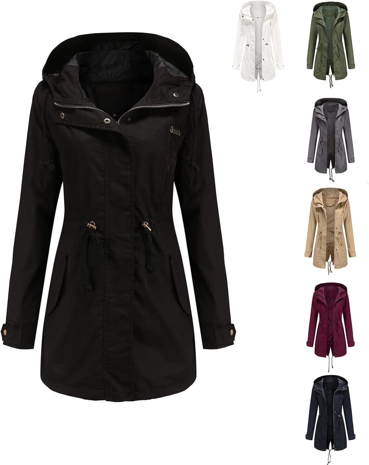Women's Windproof Long Coat, Double Breasted Trench Coat Classic Belted Lapel Overcoat