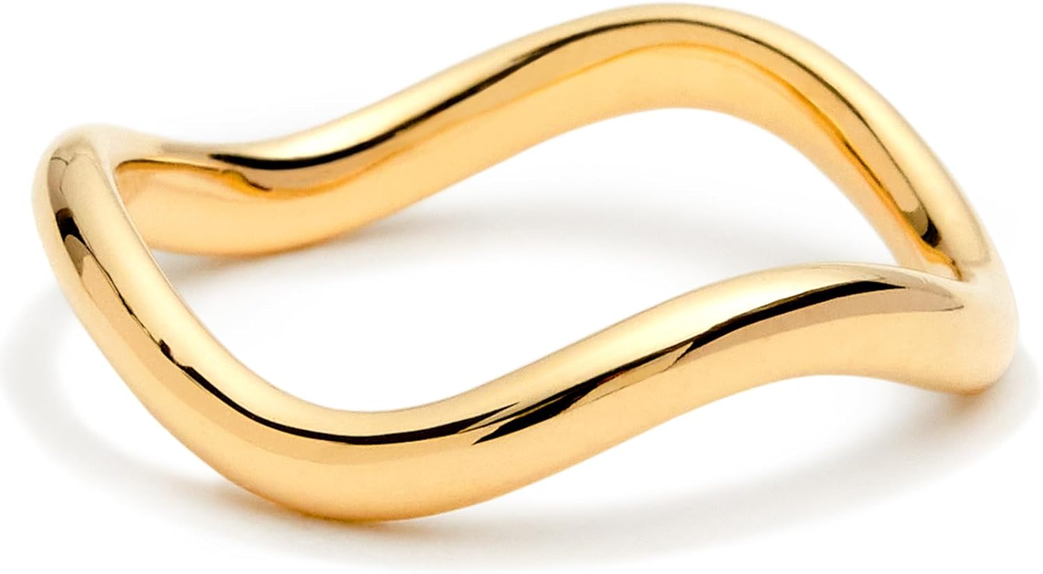STORYJEWELLERY Gold Plated Band Ring for Women, Curved Wedding Bands for Women, Gold Plated Rings, Thin Wave Ring, Stackable Thumb Rings