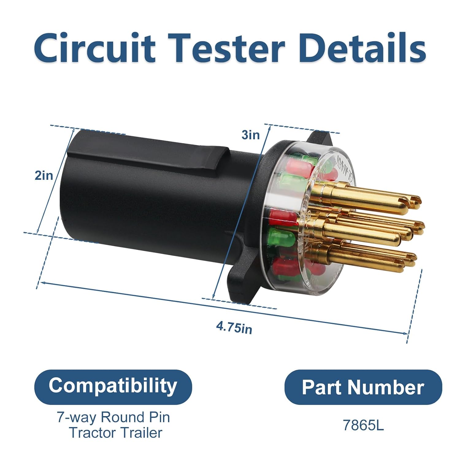 7865L 7-Way Trailer Plug Tester - Quickly Check Turn Signals, Brake & Hazard Lights