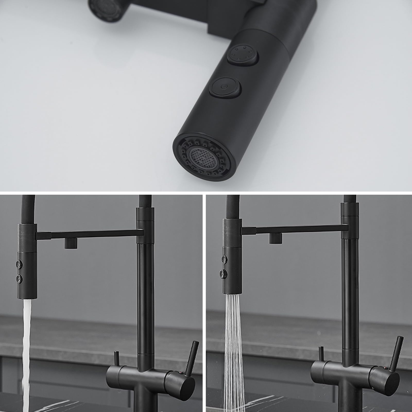 XJTNLB Grifo Cocina Flexible con Osmosis Negro Grifo de Cocina Osmosis 3 Vias Extraible con 2 Salidas Mezclador de Fregadero
