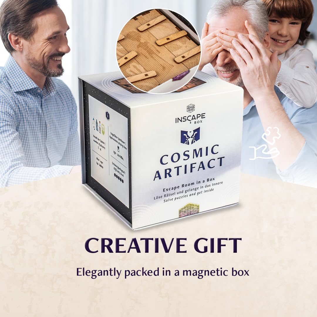 INSCAPE Cosmic Artifact Cluebox - Level 5 bardzo ciężki - drewniane pudełko z puzzlami - puzzle - Escape Room gra dla dorosłych - gry logiczne - drewniane puzzle 3D - gry myślące