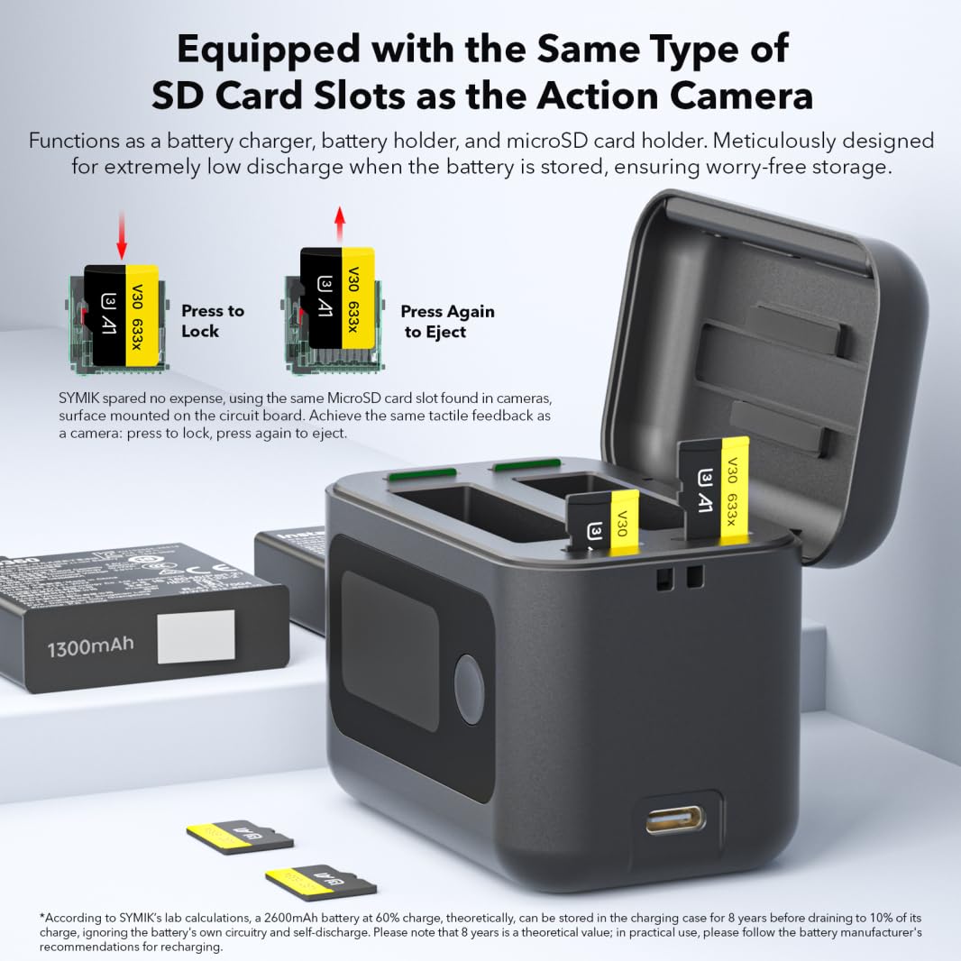 Caja de Carga de Batería Portátil de Doble Ranura para Insta360 X6 Concentrador de Carga Inteligente con Pantalla LCD Estuche de Almacenamiento de Cargador de Batería Rápido de 27W，Black，Black