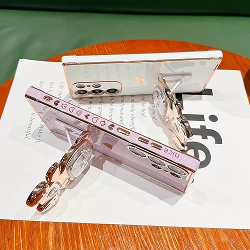 Miniatura 10 de Bonita funda compatible con Samsung Galaxy S22 Ultra de 6.8 pulgadas, cuentas de lujo de color dorado 3D con soporte de oso de dibujos animados para