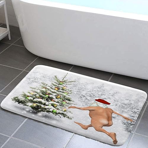 Miniatura 4 de MERCHR Tapete de baño de Navidad, divertido tapete de baño de Navidad de invierno, bonito Papá Noel corriendo en la nieve, tapete de baño absorbente
