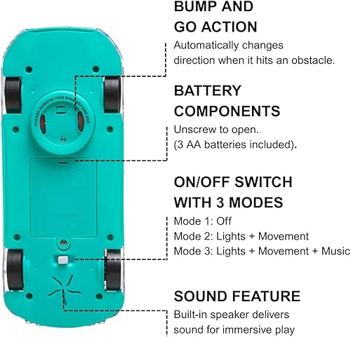 Miniatura 3 de ArtCreativity Juguete sensorial transparente con luz para niños, 1 unidad, auto de juguete con engranajes móviles coloridos, música y efectos LED,