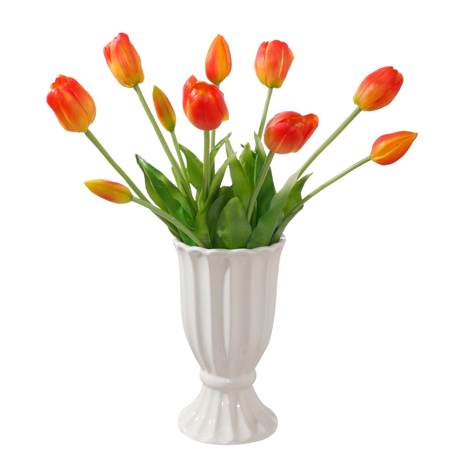 dallisten 10PCS Orange Artificial Tulips Fake Flowers, Faux Latex Flowers Lifelike Fake Tulip Bouquet Flowers Arrangements for Wedding Home Kitchen Garden Table Party Decoration