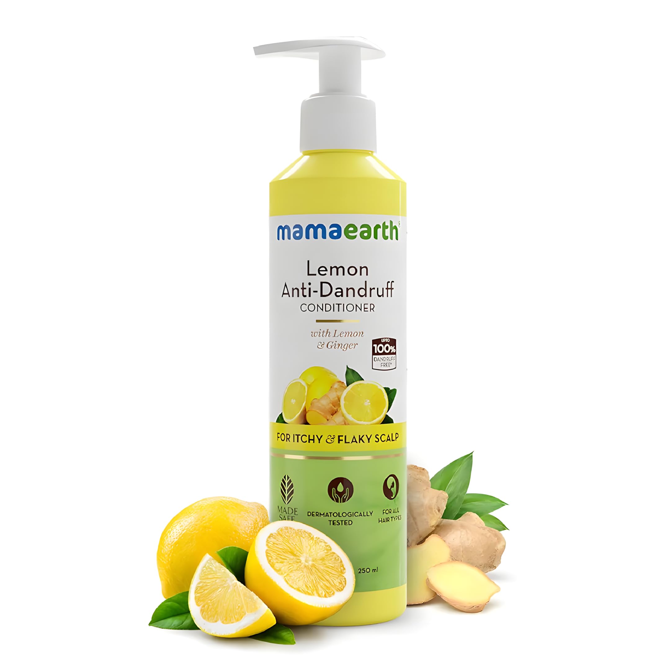 MAMAEARTH Lemon & Ginger Anti Dandruff Conditioner | Soothes Flaky and Itchy Scalp | Tames Frizzy Hair | Gives Soft & Smooth Hair | for Men and Women | 8.45 Fl Oz/250ml