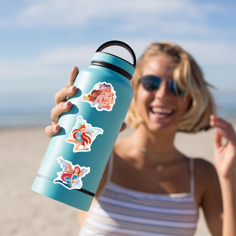 Winx adesivi 60 pezzi per bottiglie d'acqua Skateboard per computer portatile, simpatico adesivo regalo per bambini adolescenti impermeabili