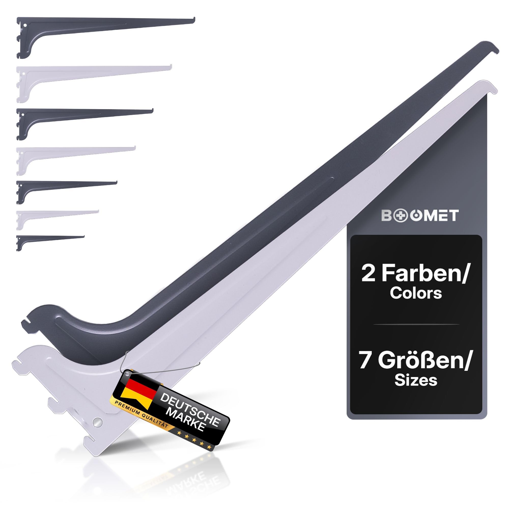 Regalträger für Wandschienen · Länge: 60cm · Farbe: Weiß · Menge: 10 · Regalhalterung für Wandregal Metall · Regalsystem Regal Winkel Halterung Wand