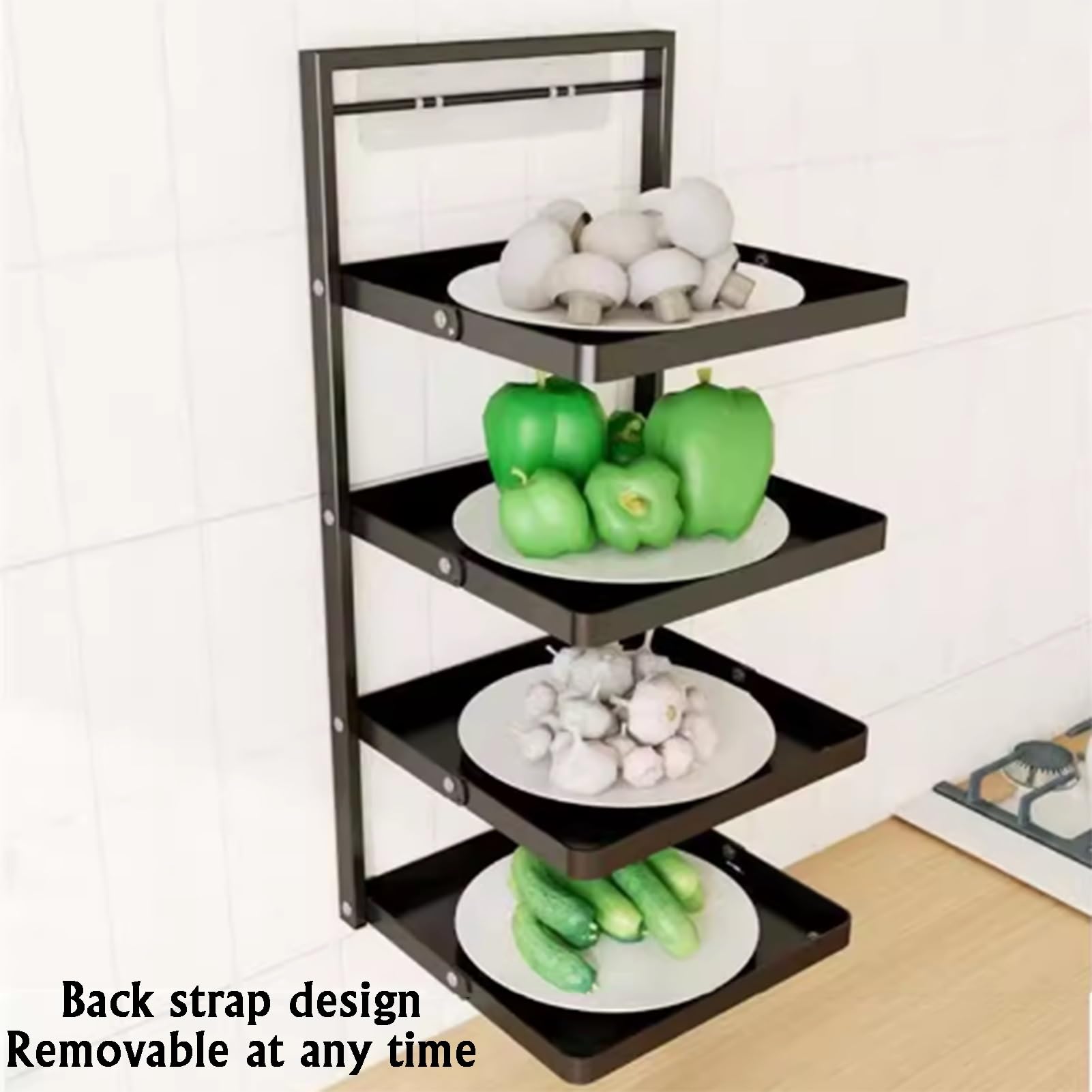 Estante De Pared For Platos De Cocina De 3 A 5 Niveles, Estante De Almacenamiento De Alimentos De Varios Niveles, Estante Plegable For Almacenar Alimentos(White,3tier)