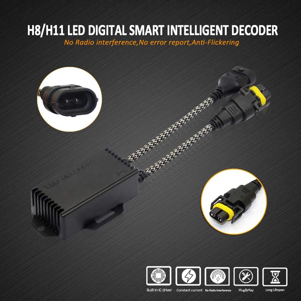 D-Lumina H8 H9 H11 LED Headlight Canbus Decoder Anti Flicker Harness, Bulbs Resistor Decoders Error Free Conversion Kit, Adapter Warning Canceller Capacitor (1 Pair)