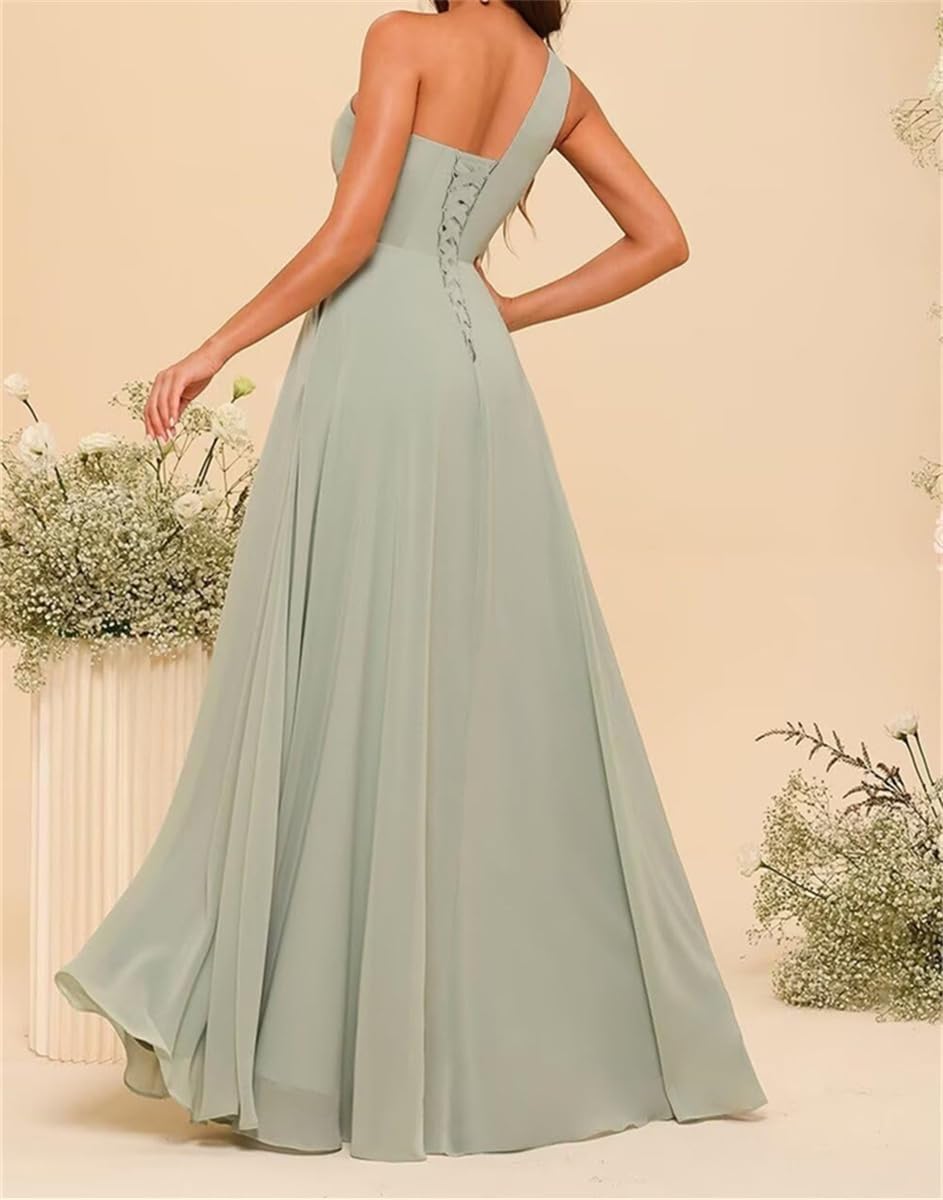 Abito da damigella d'onore da donna, in chiffon, con spacco, pieghettato, taglie forti