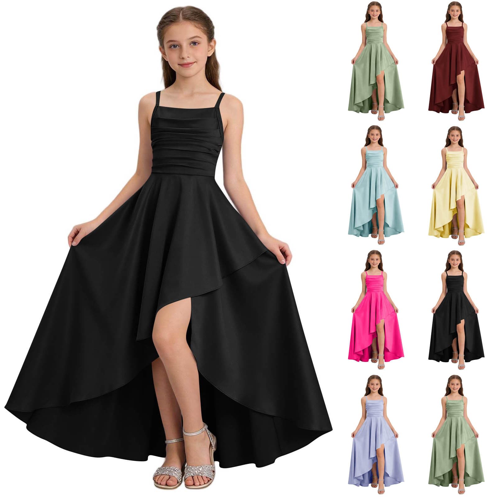 Vestido de satén de seda para niñas con acabados de alta costura