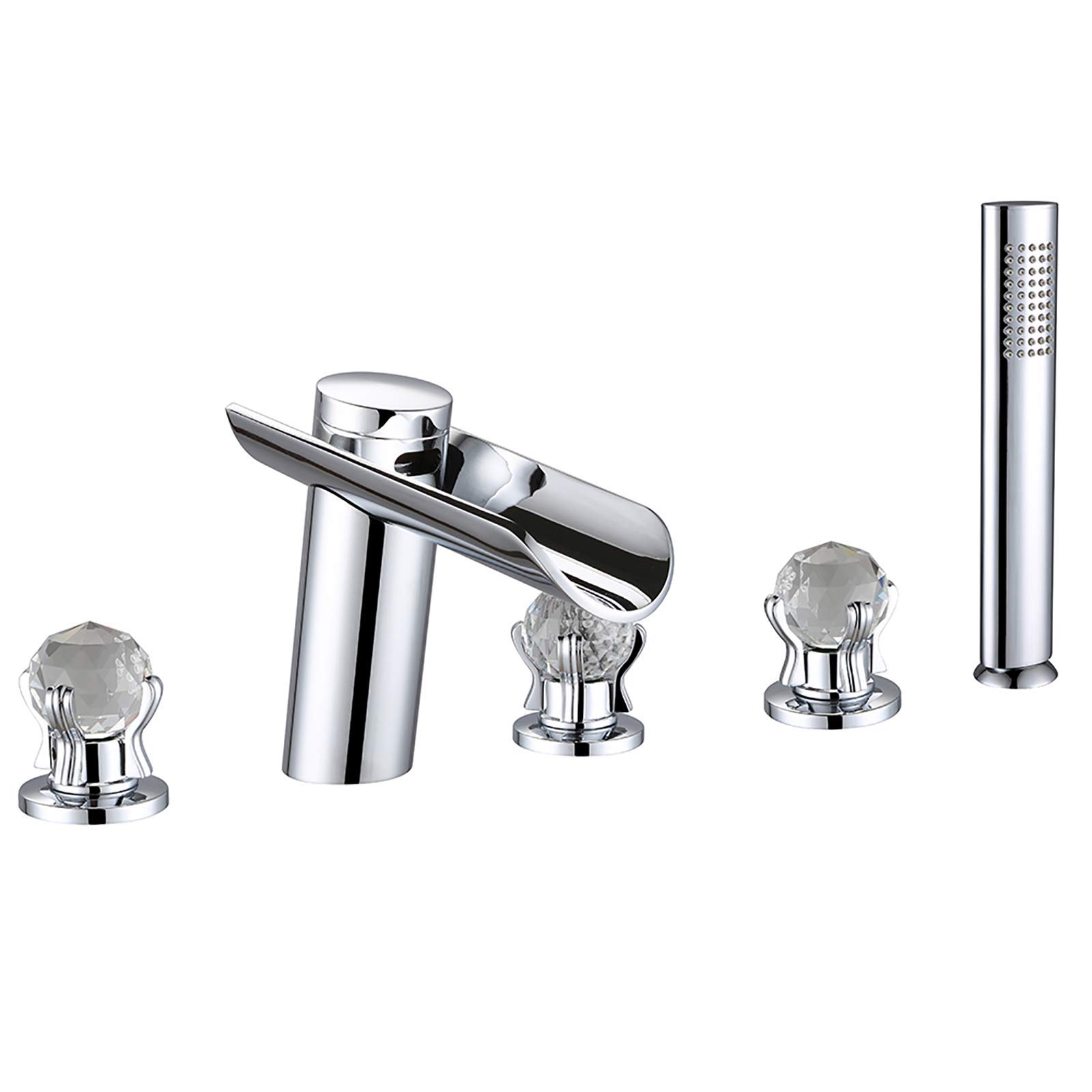 Robinet de baignoire à 5 trous cascade avec mitigeur et pomme de douche intégrée