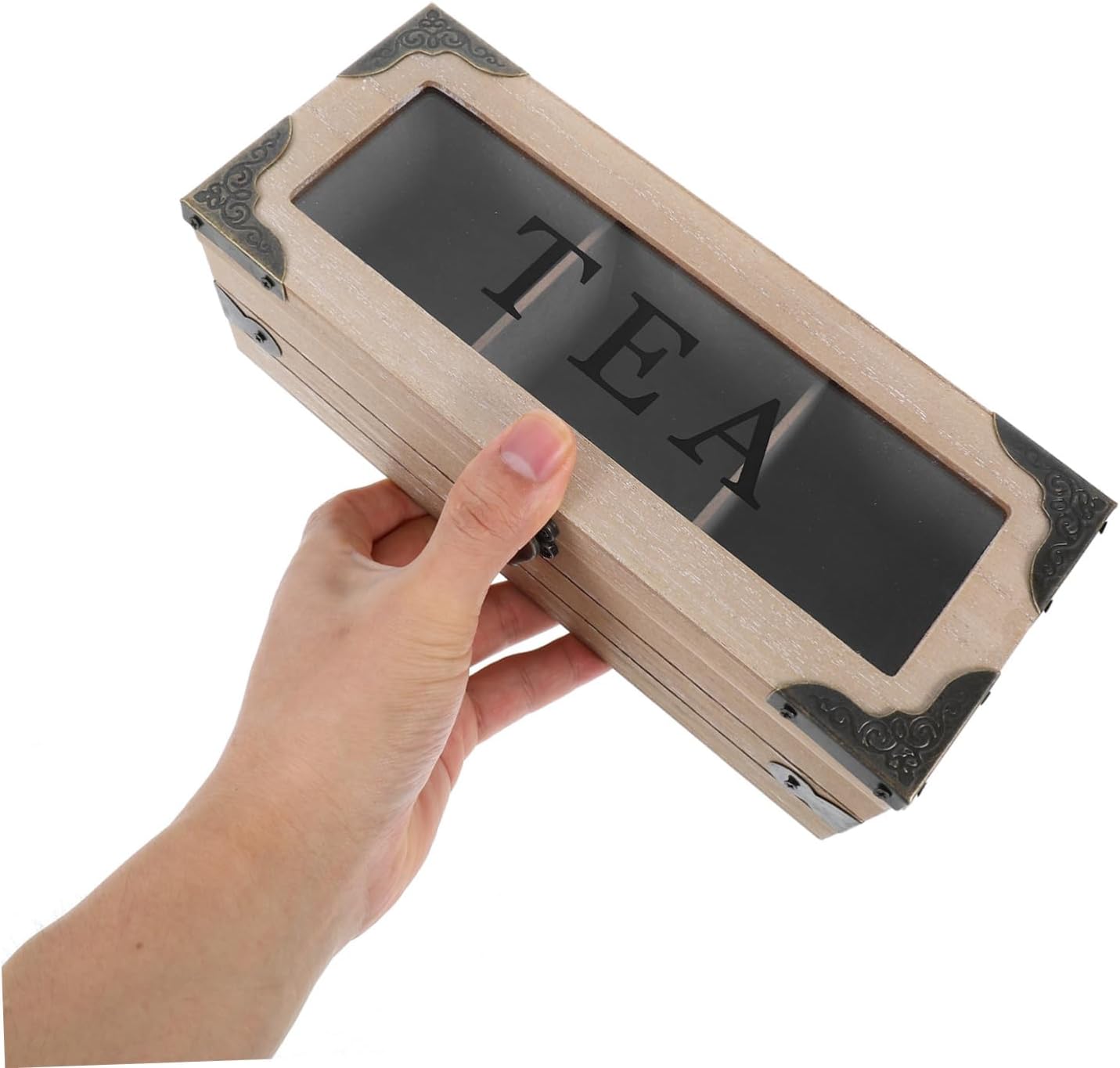 Wooden Tea Box with Lid Xmas 3-compartment Tea Bag Holder image 4