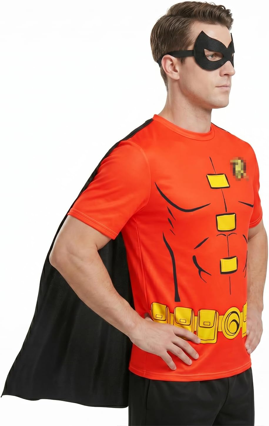 Robin Costume Men Superhero Team leader Halloween Cartoon Cosplay Cape T-Shirt mask for Adult