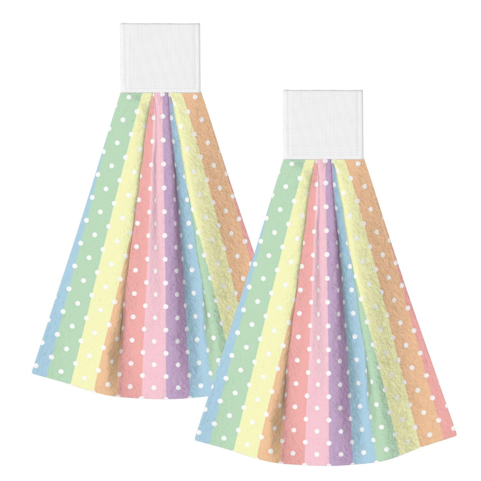 DOPKLNA Rainbow Pattern With Dot, 2 Pcs Hanging Coral Fiber Hand Towels for Bathroom, Absorbent Kitchen Towels
