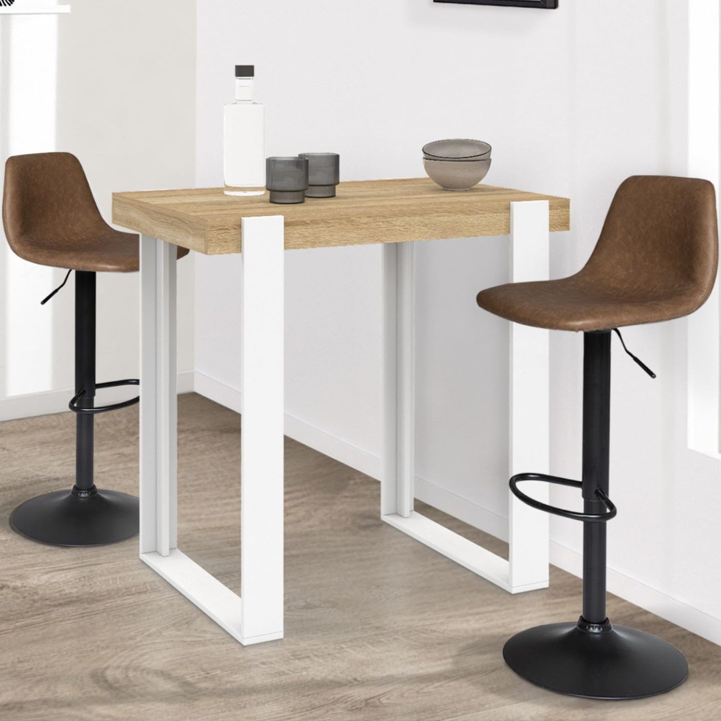 IDMarket - Table Haute de Bar Phoenix Bois et Blanc 90 cm