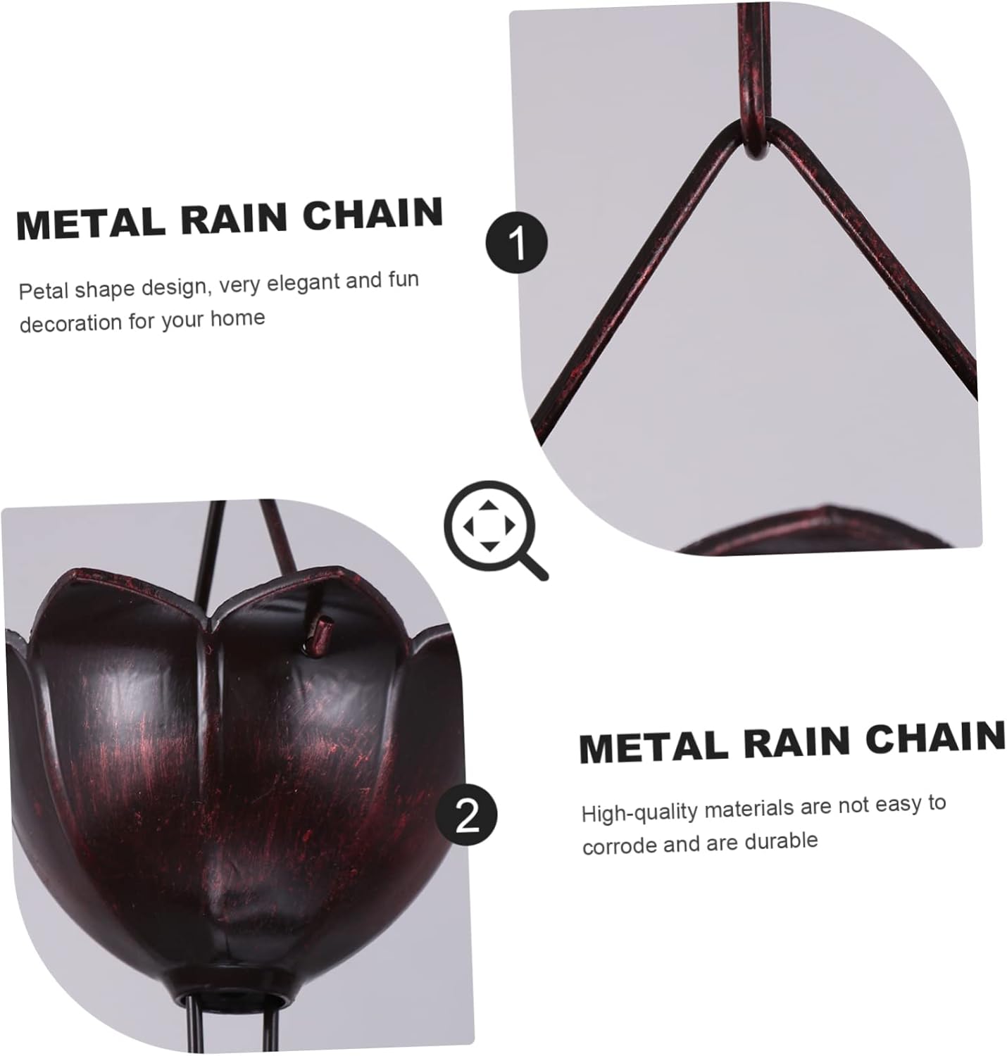 POPETPOP Metal Rain Chain for Roof Drainage 1m Decorative Downspout Rain Diverter Modern Garden Accessory Flower Style Design