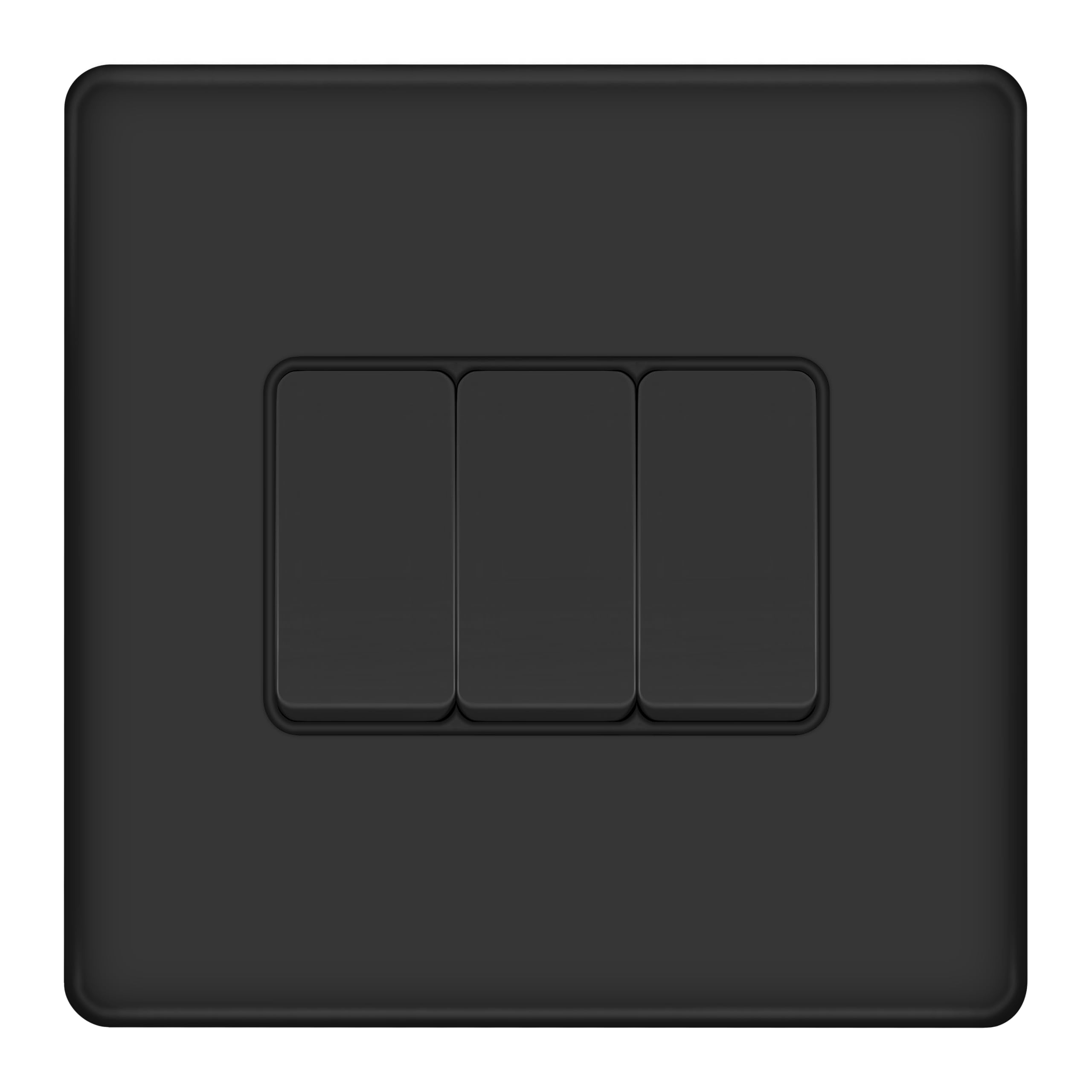 Evoges Terra 1/2/3/4 Gang 2 Way Light Switch, 10AX, Matt Black – Decorative Metal Plate (3 Gang)