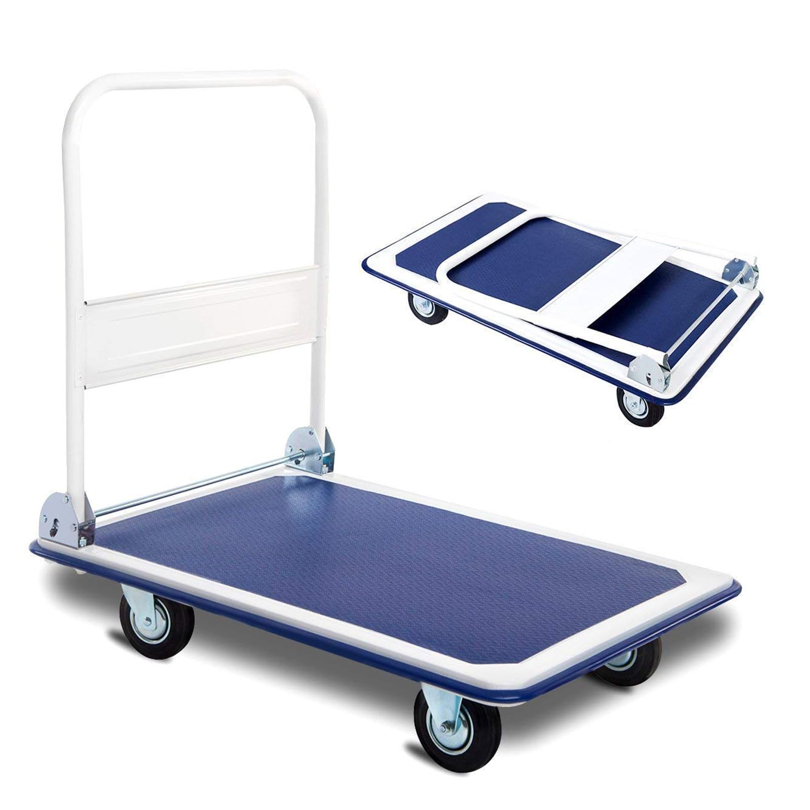COSTWAY Carretilla Plegable hasta 300 kg, Carretilla de Carga con 4 Ruedas Resistentes al Desgaste, Carro Plegable con Superficie, Carro Transporte Plegable para Todas las Superficies (Azul,60 x 90cm)