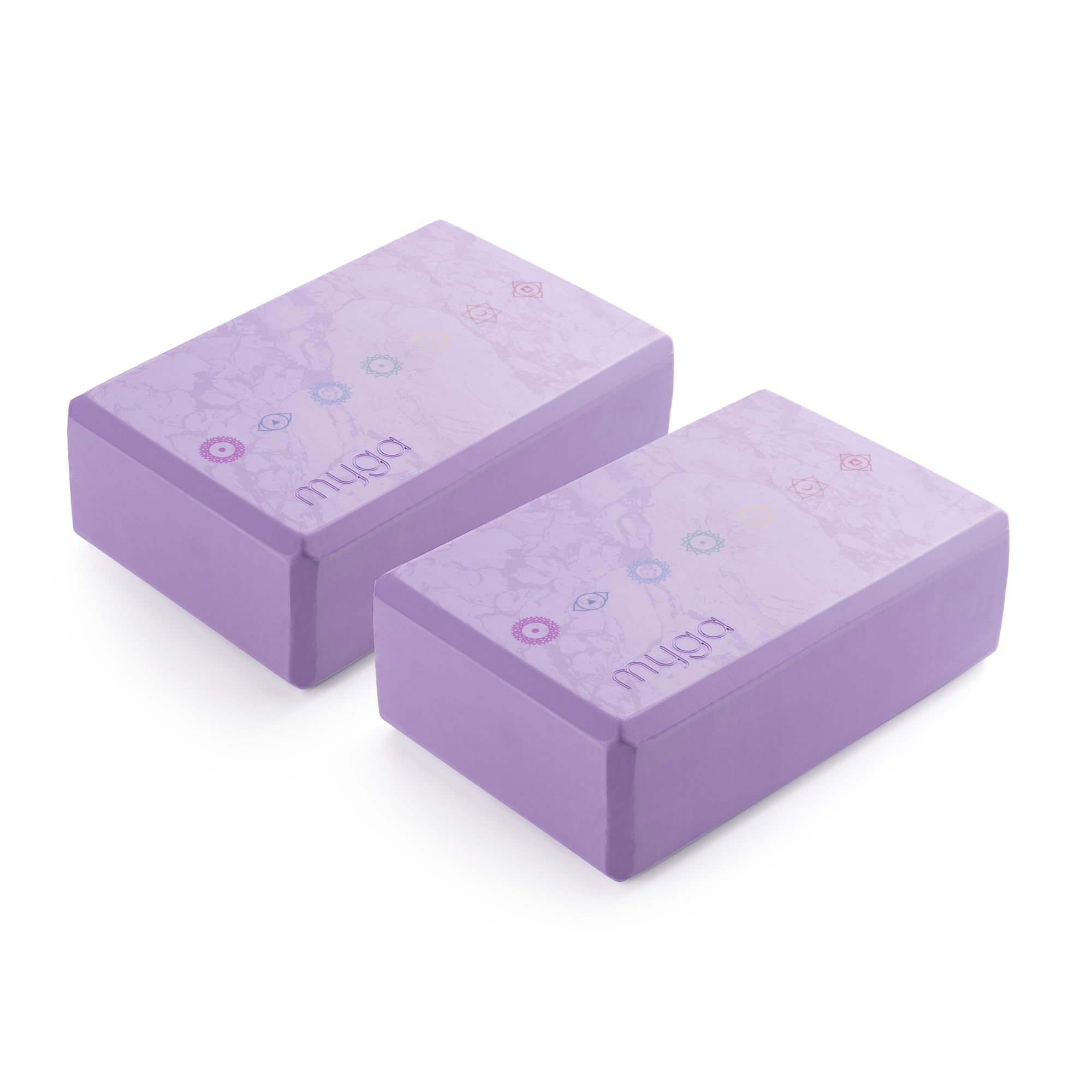 Myga Yoga Blocks - Pair of High Density Foam Bricks for Yoga, Pilates and Fitness for Balance, Support & Flexibility - Non Slip, Lightweight & Durable Foam Blocks for Home, Gym & Travel (Chakra)