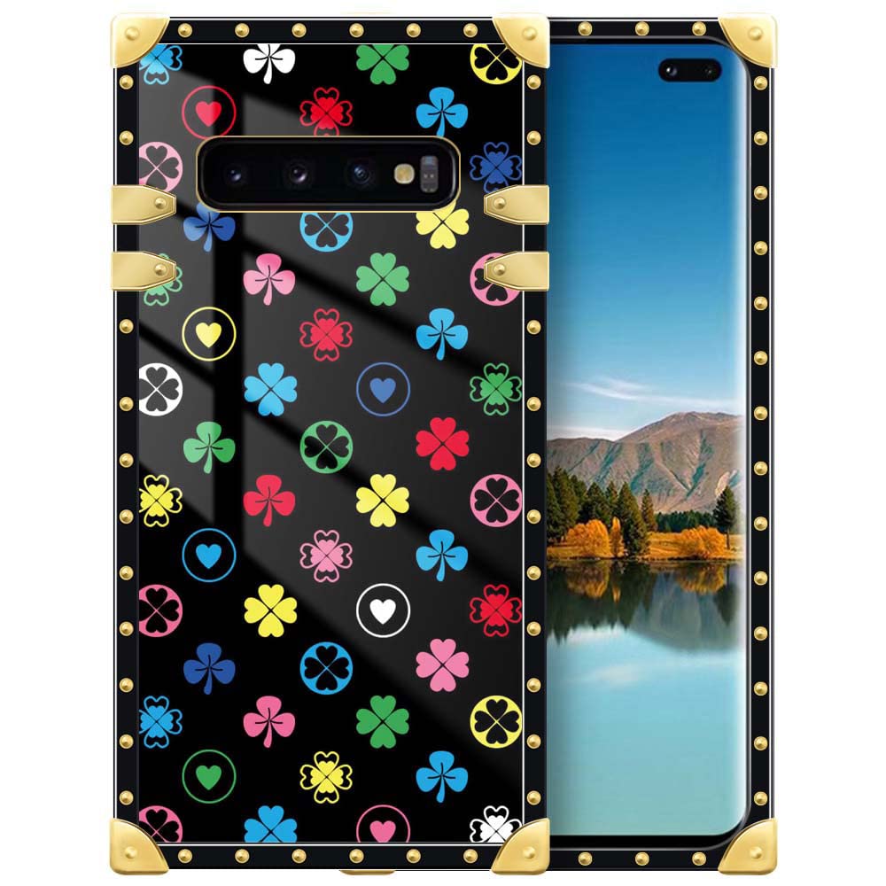 Yuning419 Case Compatible with Samsung Galaxy S10 Plus,Love Four-Leaf Clover S10 Plus Case for Girls,Soft TPU Shockproof Protective Hard PC Back for