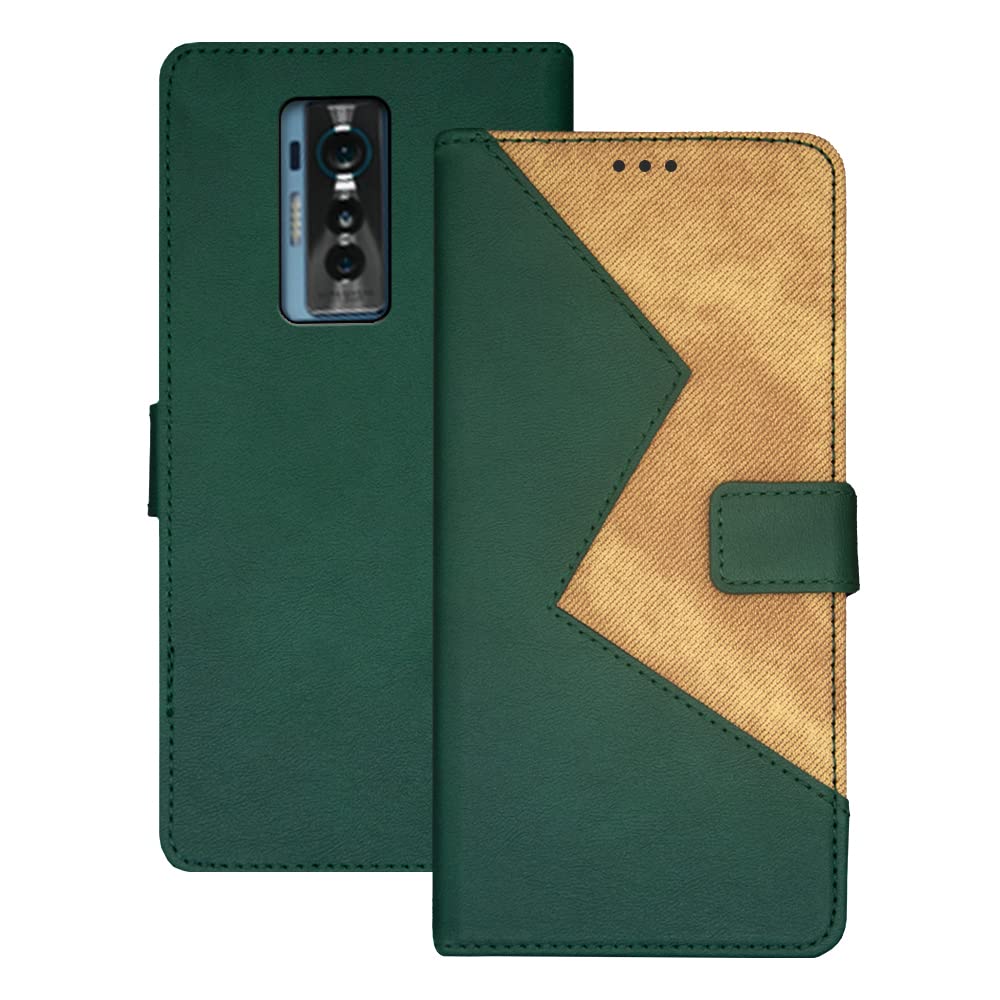 OIATROE Wallet case Stand Cover for Tecno Phantom X -Magnetic Closure, Hand-made Hit Color Leather Case for Tecno Phantom X（with Lanyard）-Green