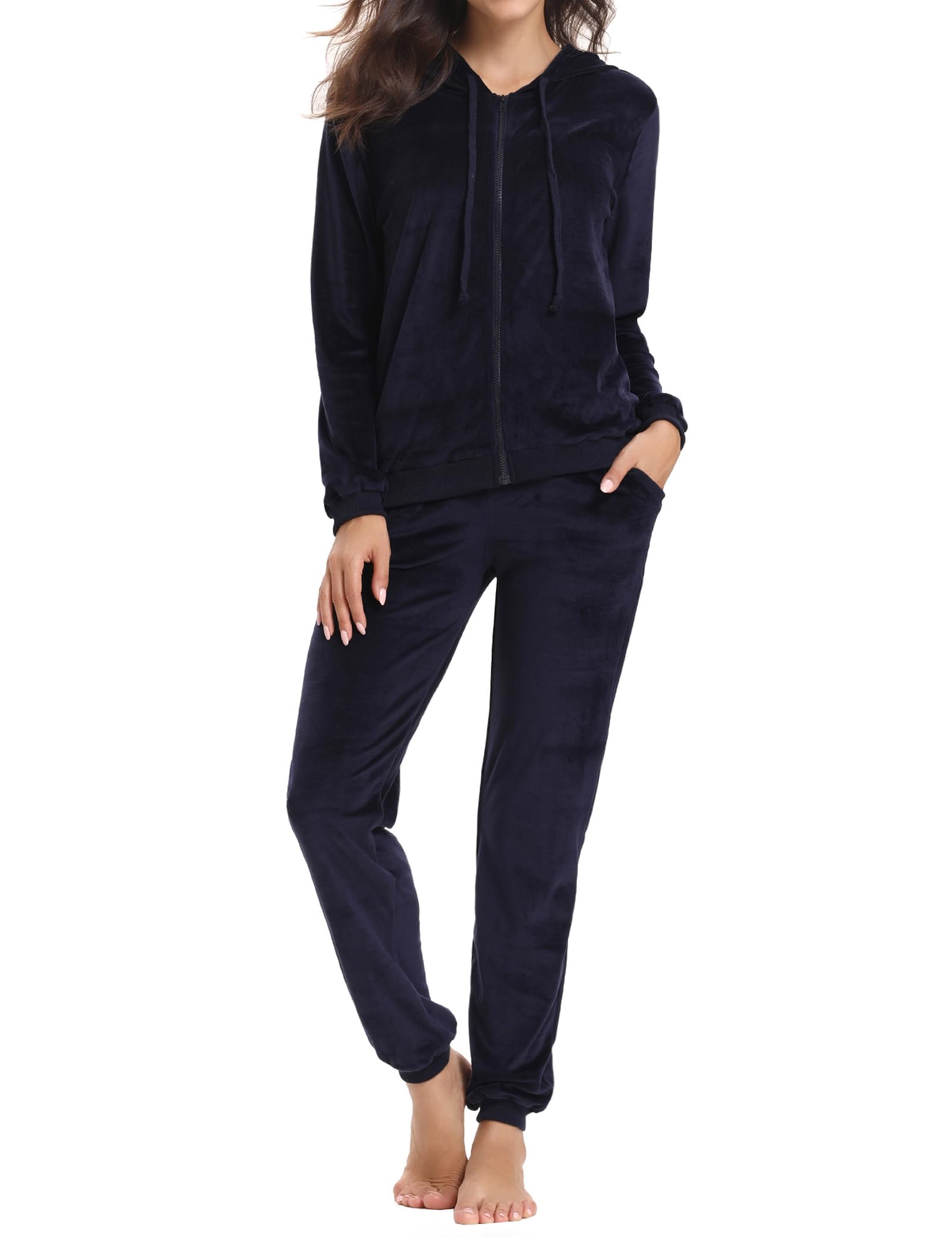 Aottori Tuta Donna Velluto Tuta Ciniglia Invernale Tuta da Ginnastica Casual Tuta Completa Sportiva Tuta Casa Manica Lunga Pigiami Due Pezzi Felpa con Cappuccio e Pantaloni