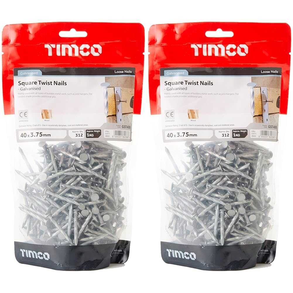 TIMCO Galvanized Square Twist Nail - 40 x 3.75-1kg Bag (Pack of 2)