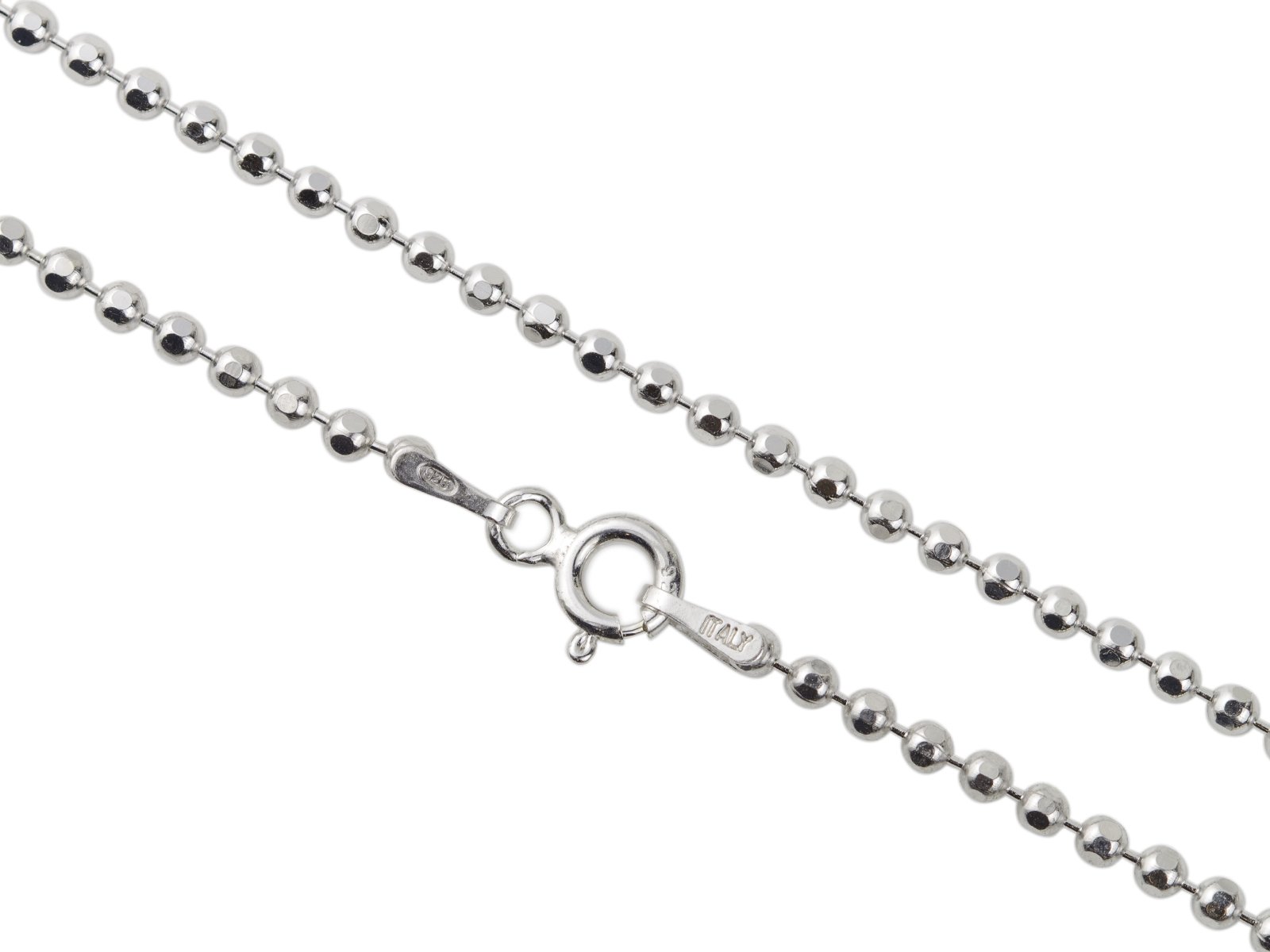 AKA Gioielli® - Cadena de Bolas 2 mm Plata De Ley Esterlina 925 Rodio - Collar Fina Mujer Hombre Longitud: 45 50 55 60 65 70 75 cm