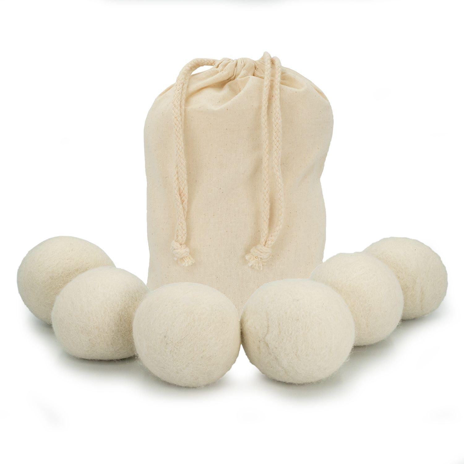 INTIRILIFE6-Piece Set of 7 cm Diameter White Cotton Tumble Dryer Balls - to Reduce Drying time Electricity Consumption wear and Wrinkles