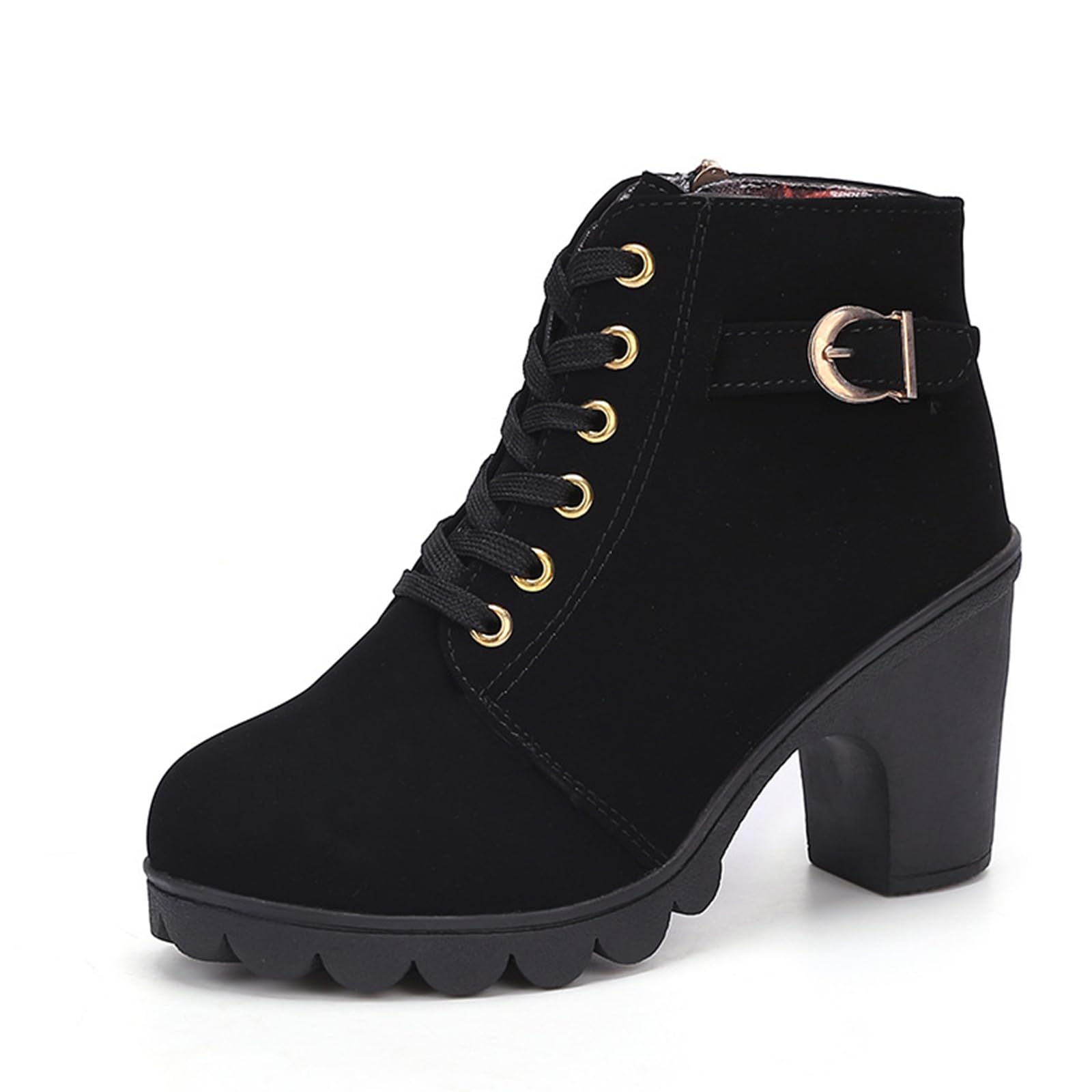 Womens Platform Fashion Ankle Boots Casual Chunky Heel Lace Up Booties Comfortable Mid Heel Round Toe Fall Winter