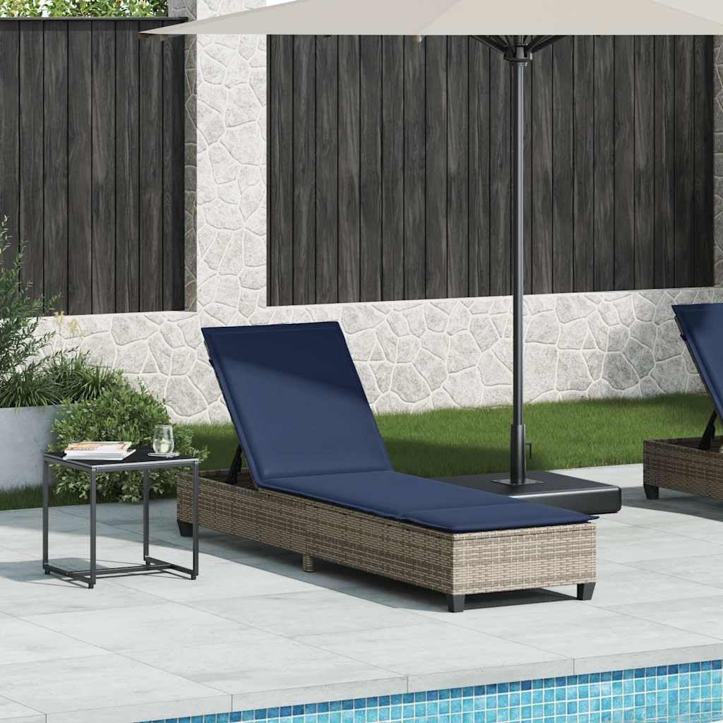 Leżak do opalania z poduszkami, szary, 55 x 200 x 25,5 cm, polirattan, regulowane oparcie, fotel ogrodowy na taras, balkon, leżak relaksacyjny z poduszkami do wellness i odpoczynku