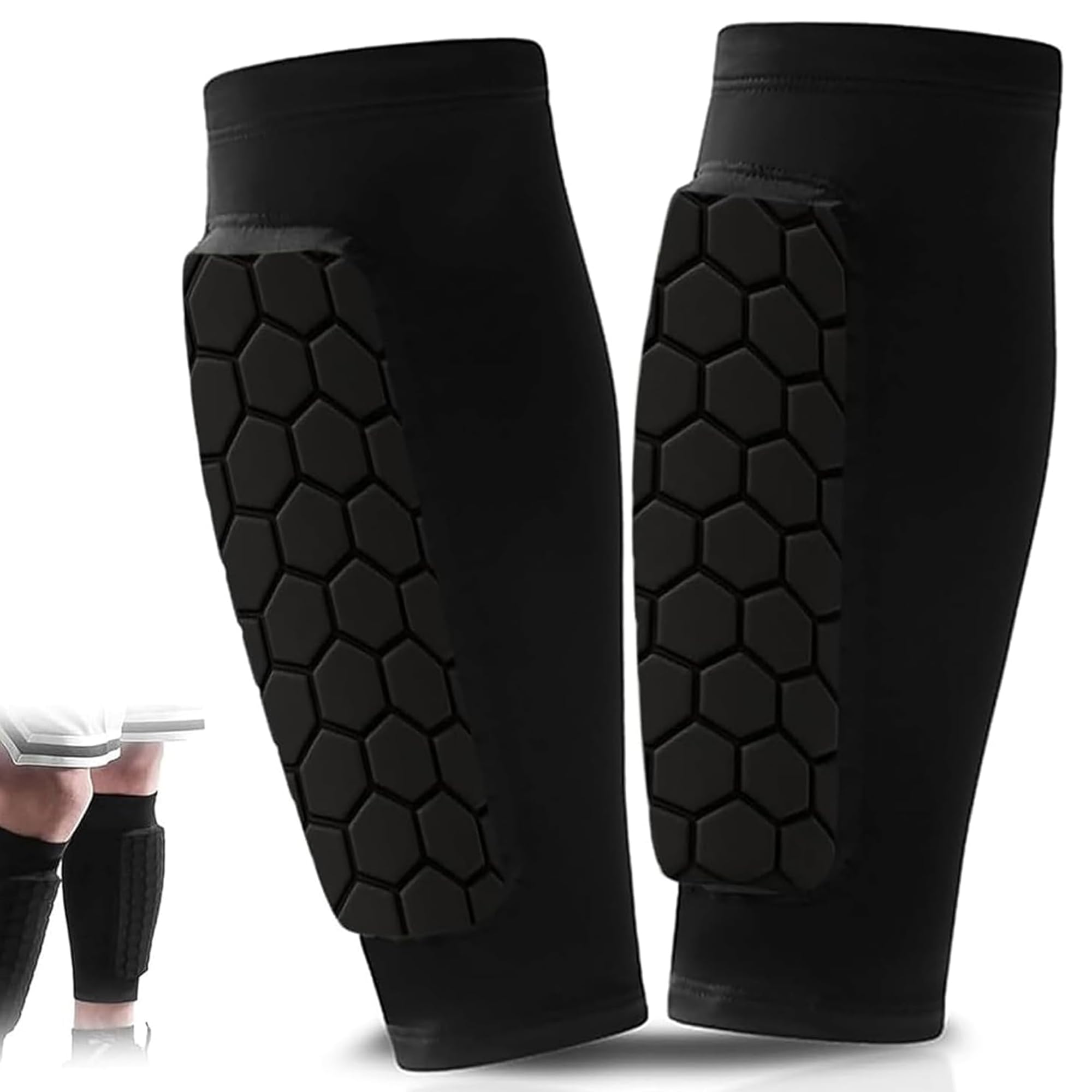 Shin Guards, Honeycomb Compression Sleeve with Shin Pads