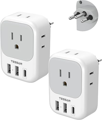 Miniatura 58 de Adaptador de enchufe de viaje para Italia, paquete de 2, adaptador de corriente TESSAN Italia con 4 tomacorrientes, 3 cargadores USB