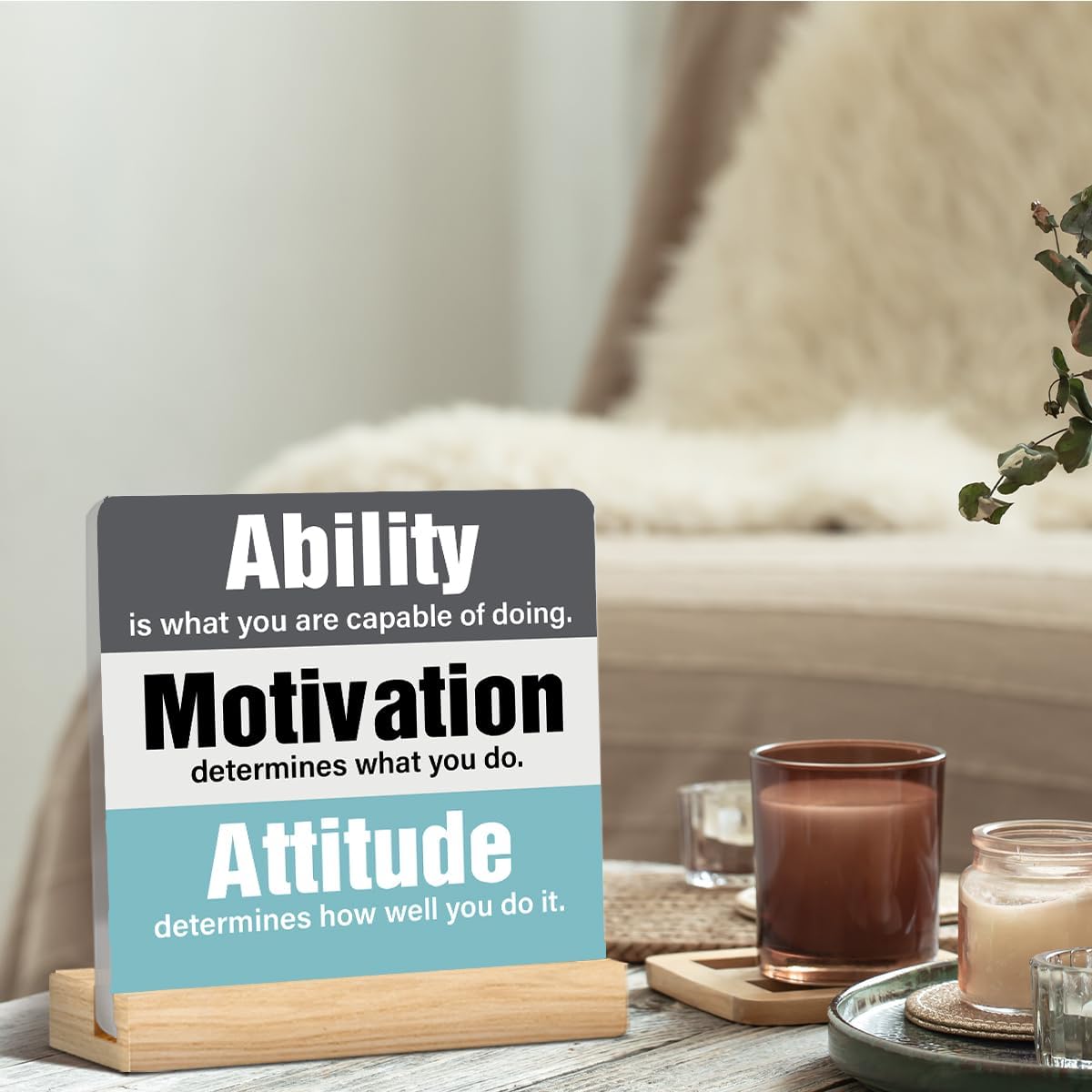 Motivational Inspirational Office Desk Decor With Sayings Ability Motivation Attitude Acrylic Plaque Sign With Wooden Stand Decoration for Home Office Bathroom Cubicle - Image 4