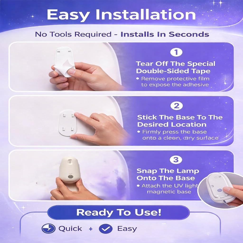Self Cleaning UV Toilet Sanitizer and Night Light, Motion-Activated,USB Rechargeable,Smart Easy Tool-Free Installation forRestroom, Washing Machine, Cabinet(2 Pcs)