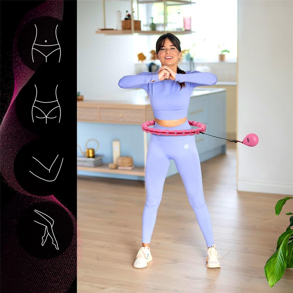 OHA02 Smart Hula Hoop mit Gewicht – Verstellbarer Fitness Reifen 60–118 cm Taille, Massage Noppen, Schwerkraftball, Bauchtrainer für Home Workout, Rosa