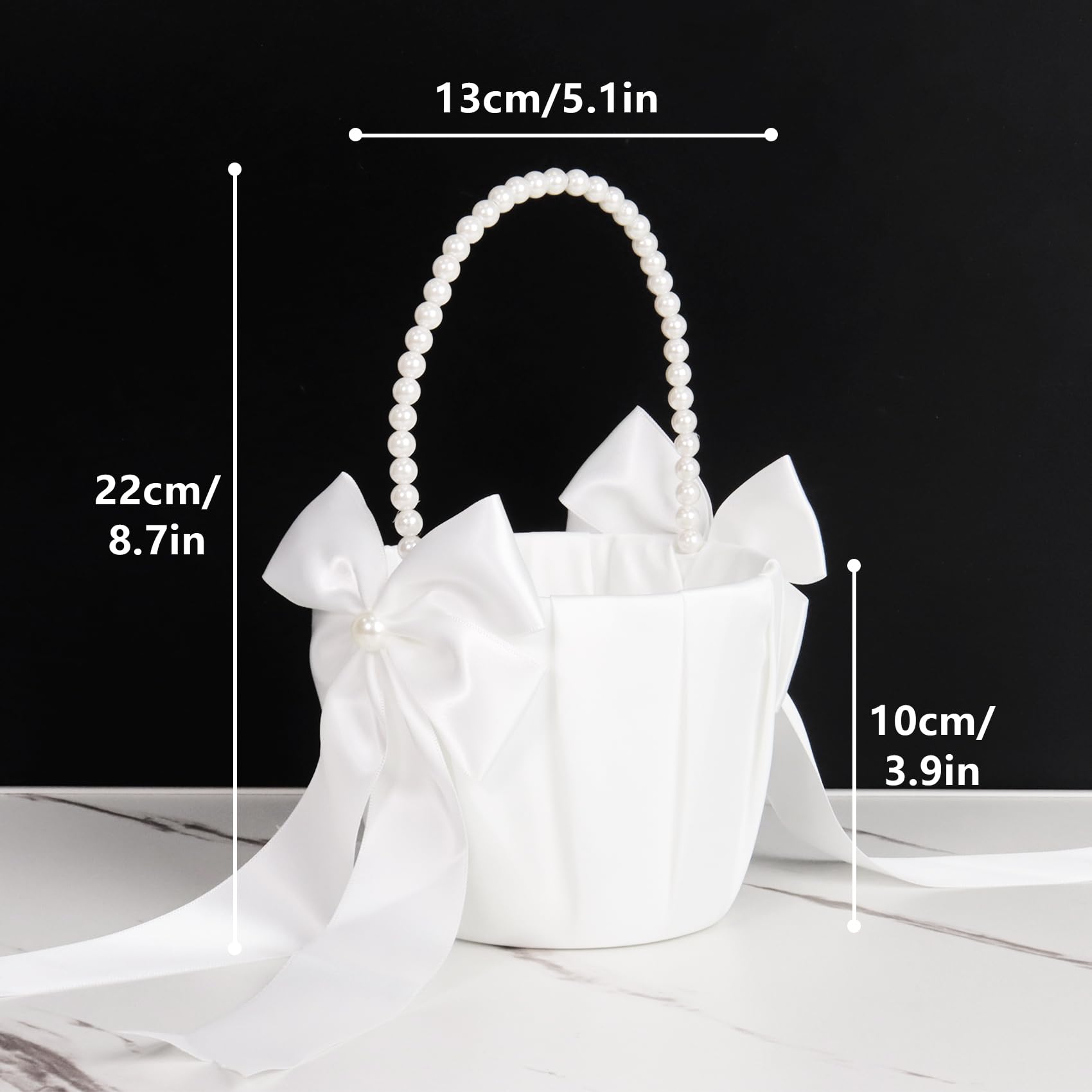 Flower Girl Baskets for Weddings, White Flower Basket with Pearl Handle for Flower Girls - Image 2
