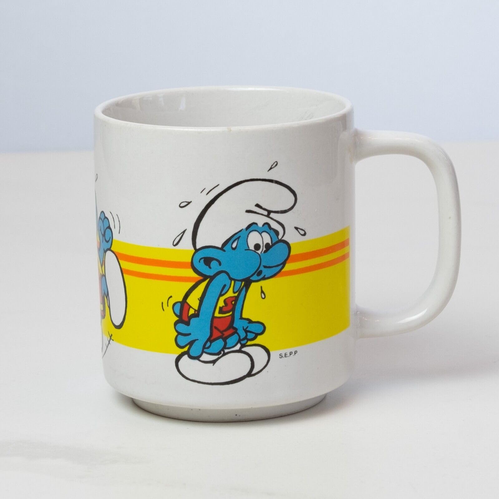 Vintage Smurf Coffee Mug 1981 Wallace Berrie Exercising Runner Racing Jogger VTG Printed Coffee and Tea Ceramic Mug- 320 ML Ceramic Coffee Mug 7331