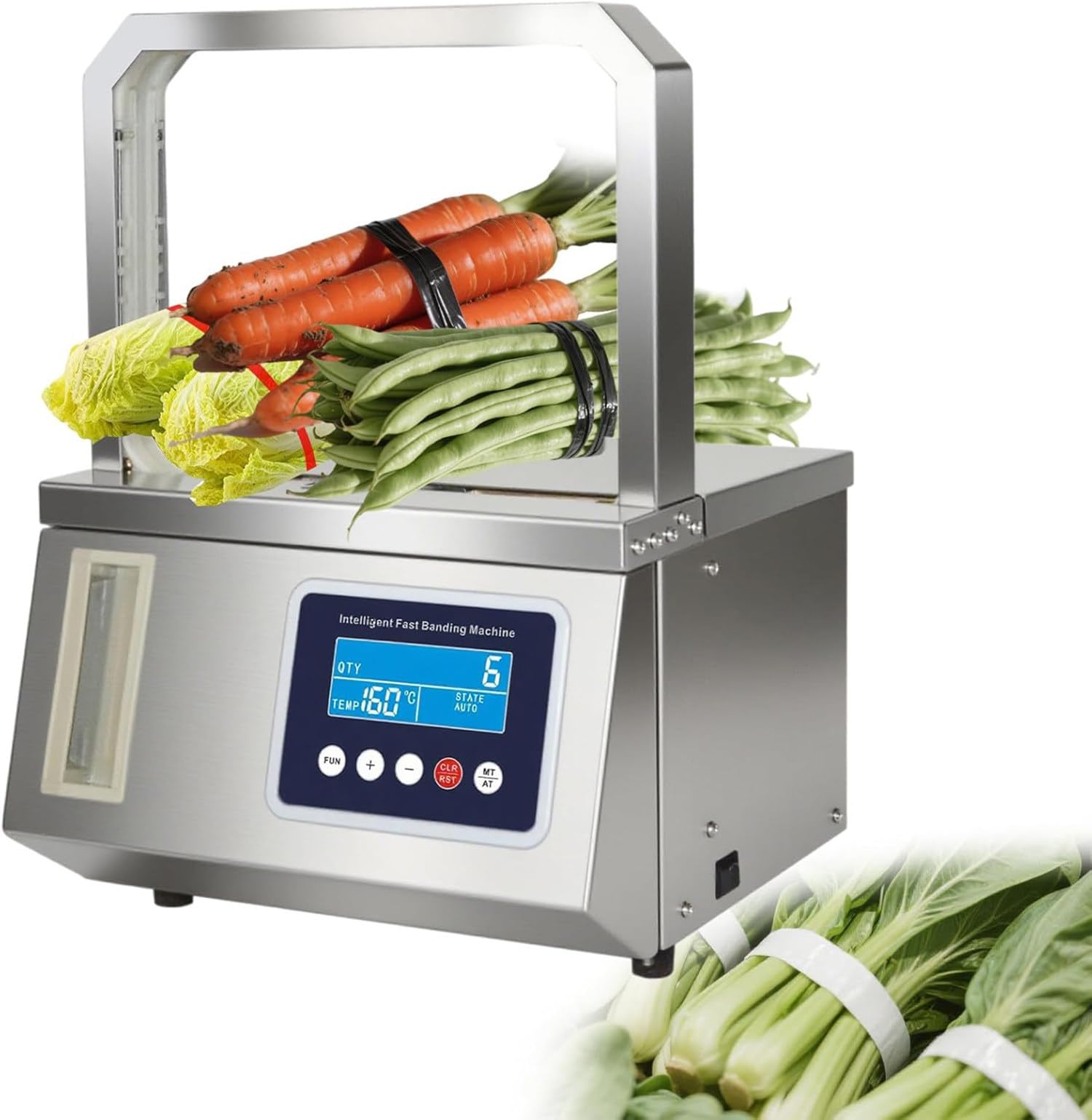 XUXIAO Automatic OPP Tape Strapping Machine, Tabletop Industrial Strapping Banding Machine, Photoelectric Induction Vegetable Tying Machine, for Supermarket Industry 12.6 * 6.6in