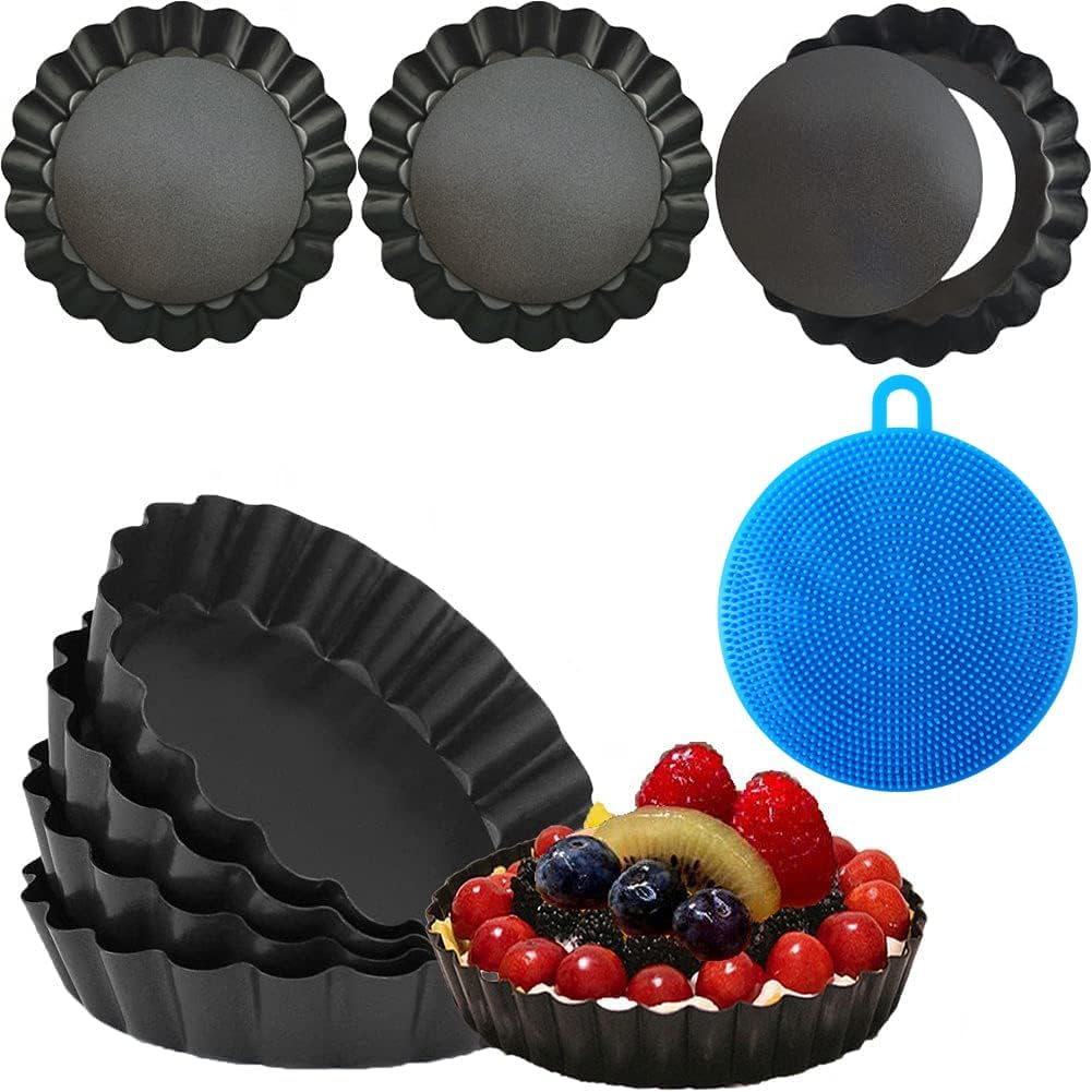 Sinnsally Quiche Pan,Flan Tins with Loose Base,Fluted Tart Tin Flan Case Tin Removable Loose Bottom,Mini Tart Mould Tins for Baking,Pie Dish Round Deep Dish,4 inch*8 Packs