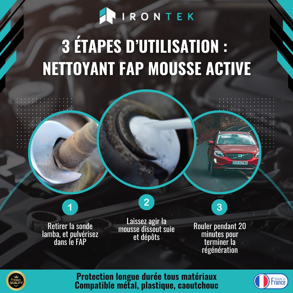 Nettoyant FAP Diesel 400ml - IRONTEK | IT223 | DPF Cleaner + Buse Injection | sans Démontage | Débouche Filtre à Particules Curatif | Formule Mousse Active Professionnelle