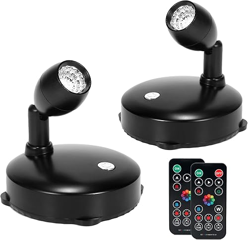 Foco inalámbrico con pilas, luces RGB para interiores con control remoto y temporizador, luces LED de disco, luces de acento regulables, luces de