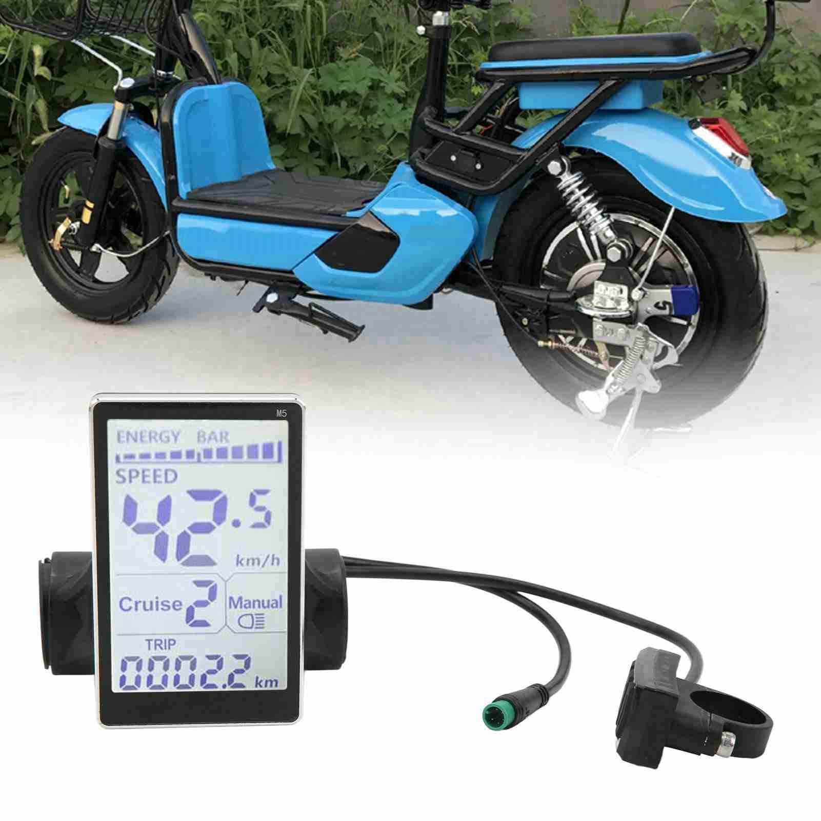 LCD-Display mit 5 Pins, 24V, 36V (Standard), 48V, 60V (einstellbar). Das Display des E-Bikes zeigt Verschiedene Parameter an, einschließlich Leistung, Geschwindigkeit und Fahrs