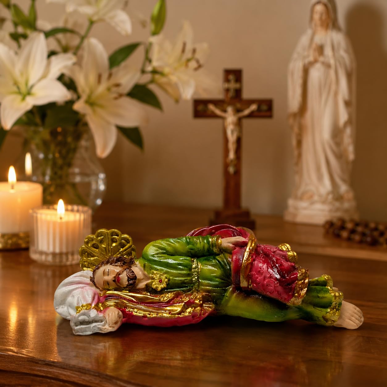 Resin Sleeping St Joseph Statue Catholic Idol for Home Altar, Prayer Room, Bed Room, Gifting and Decoration, Multicolor 4 Inches-image-41